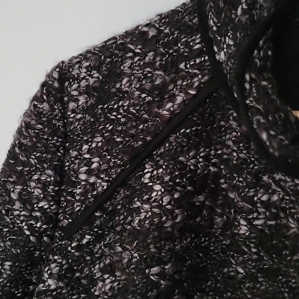 Sandro Sportswear Tweed Boucle Jacket Hidden Button Black  White Mockneck Funnel - Picture 7 of 14